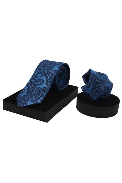 N-CHIC طقم ربطة عنق ومنديل منسوج من الألياف الدقيقة بنمط شال للرجال مع صندوق ...