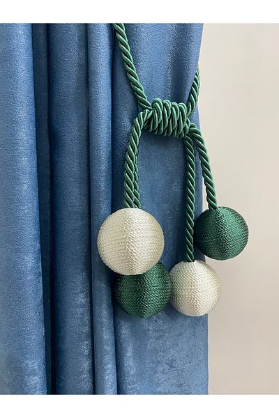 DÖRTTOP Μοντέρνο Wrap 4 Ball Braçol Cornice Takmatik Κορδόνι Κουρτίνα Οροφής Αξεσουάρ Emerald Green & Cream