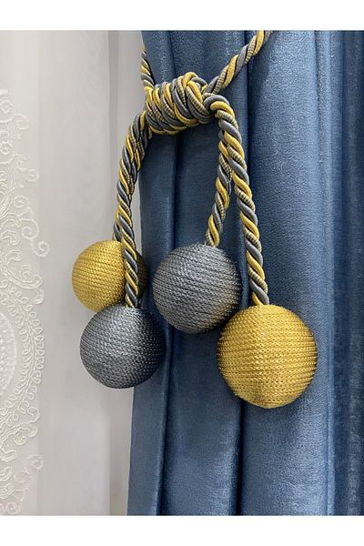 DÖRTTOP Modern Winding 4 Ball Braçol Cornice Tactical String Ceiling Curtain Accessory Dark Gray & Mustard Yellow