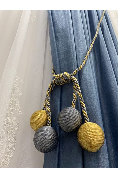 DÖRTTOP Modern Winding 4 Ball Braçol Cornice Tactical String Ceiling Curtain Accessory Dark Gray & Mustard Yellow