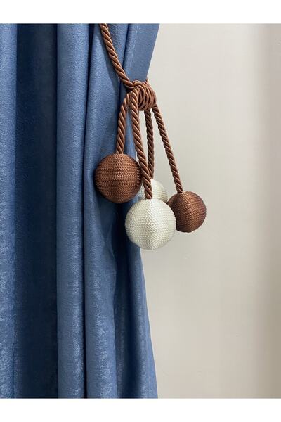 DÖRTTOP Modern Sarım 4 Toplu Braçol Kornişe Takmatik Ipli Tavan Perde Aksesuarı Kiremit & Krem