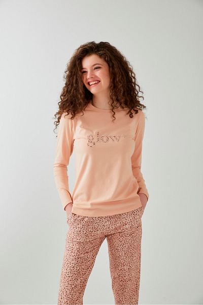 Pamuk & Pamuk Powder Color Appliqued Leopard Pajama Set