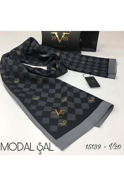 19V69 ITALIA Série Modal s geometrickým vzorem s ramínkem na šály a dárkovou sadou 75x190 cm