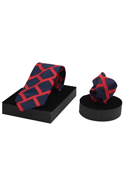N-CHIC Man Geometric Plaid Italian Microfiber Woven Tie and Handkerchief Set ...
