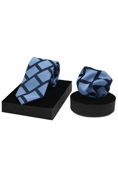 N-CHIC طقم ربطة عنق ومنديل منسوج من الألياف الدقيقة الإيطالية بتصميم هندسي من...