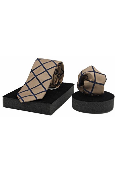 N-CHIC Man Geometric Plaid Italian Microfiber Woven Tie and Handkerchief Set ...