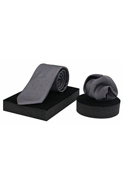 N-CHIC Man Plaid Polka Italian Microfiber Woven Tie and Handkerchief Set Boxed