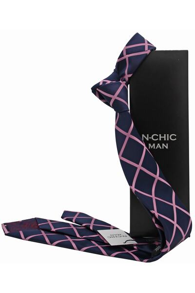N-CHIC Man Geometric Plaid Italian Microfiber Woven Tie and Handkerchief Set ...
