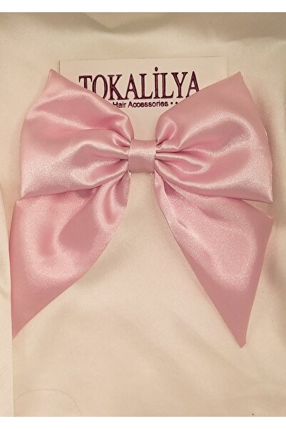 TOKALİLYA Kadın Saten Açık Pembe Fiyonk Klipsli Otomatik Toka