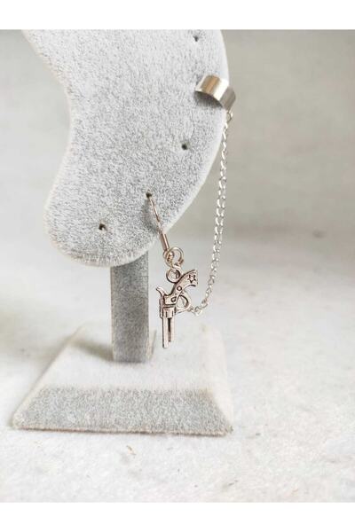 Fugusugu Pistol Tragus Sıkıştırma Zincirli Küpe