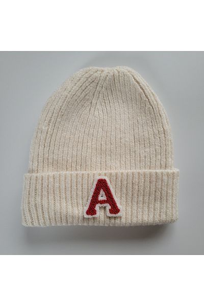 initialess Letter A Mohair Folded Knitted Ecru Wool Beret
