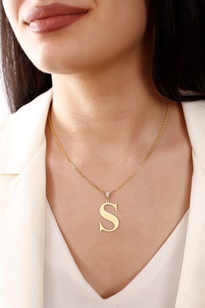 ATS ALYANS S Harfli Altın Rengi Gümüş Kolye