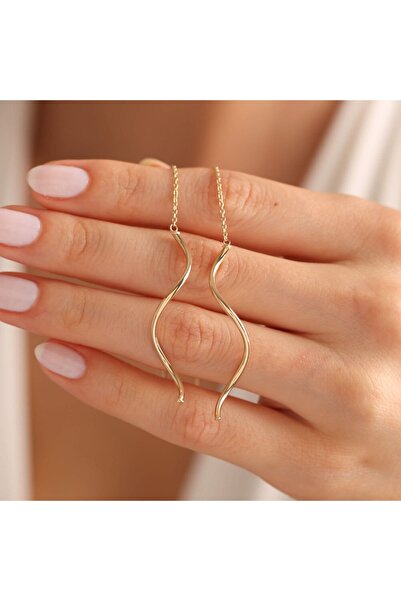 Sembol Gold 14 Ayar Altın Sallama Küpe Fold 6.0 Cm