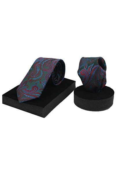 N-CHIC Man Şal Desen Mikrofiber Dokuma Kravat Ve Mendil Seti Hediye Kutulu