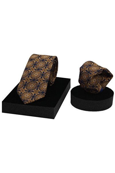 N-CHIC Man Desenli Italyan Mikrofiber Dokuma Kravat ve Mendil Seti Hediye Kutulu