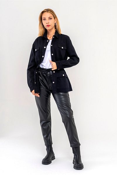 Bold & Young Palton negru din bumbac lycra elastic cu talie cu capsă