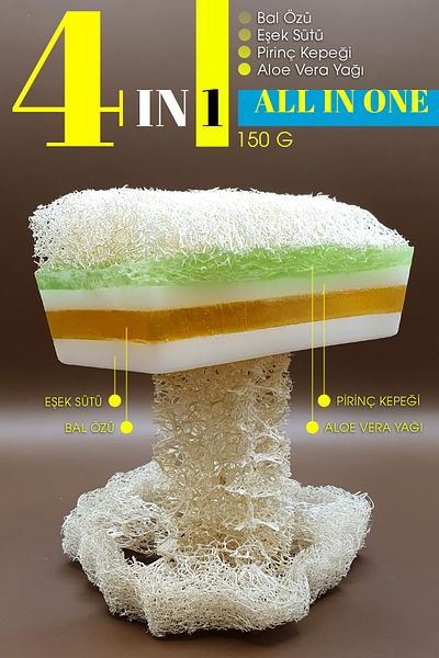 FANTASTİK SANAT ATÖLYESİ All In One - Donkey Milk, Honey Extract, Rice Bran Oil, Pumpkin Fiber Soap with Aloe Vera Additive - 150 Grams