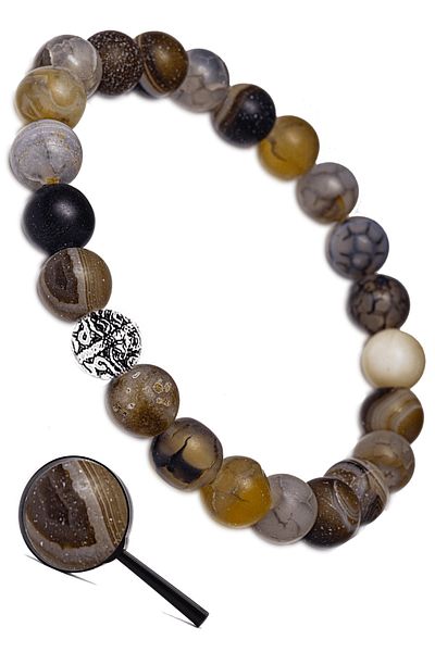Tesbih Atölyesi Certified Raw Unprocessed Brown Agate Stone Bracelet (with Silver Device)