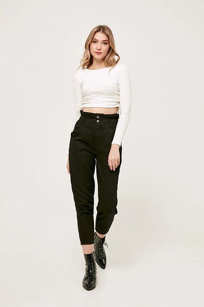 SHEVEGA A.c.a.i.p Pantaloni Mom Jean negri cu talie înaltă colorfast cu talie elastică