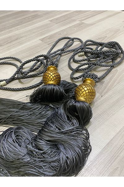 Fon Dünyası Background Curtain Ceiling Tie Accessory Tufted Anthracite (2pcs)