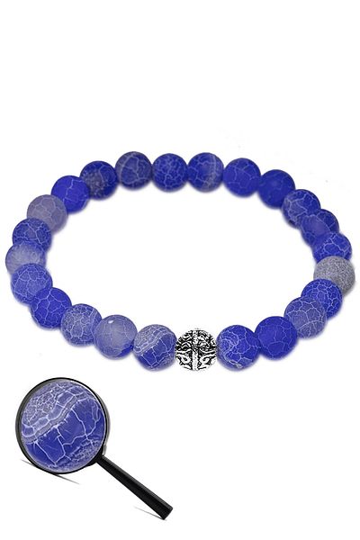 Tesbih Atölyesi Certified Aaa Raw Unprocessed Veined Blue Agate Stone Bracelet