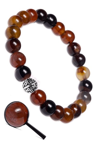 Tesbih Atölyesi Black and Red Yemen Agate Stone Bracelet - Silver Apparatus (Certified)