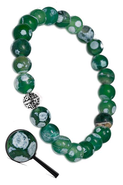 Tesbih Atölyesi Certified Aaa Quality Green Tibetan Agate Stone Bracelet (with silver attachment)