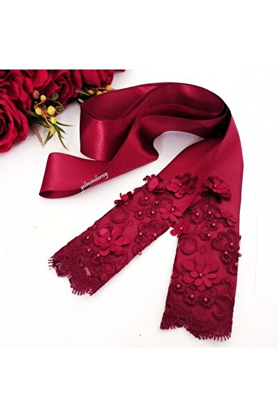 Gelincimherşey Gelin İçin 3 Boyutlu Dantel Uçlu Saten Gelin Kuşağı