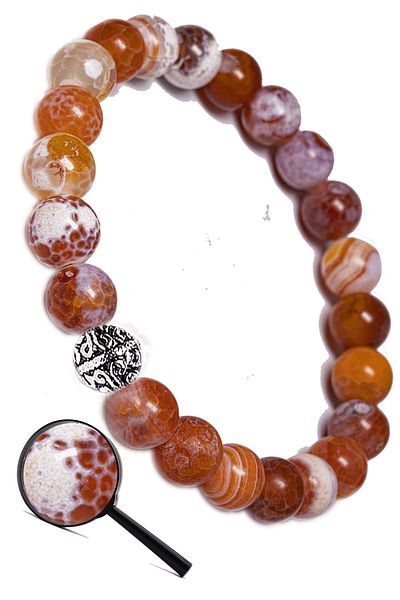 Tesbih Atölyesi AAA Certified Red and White Tibetan Agate Bracelet - Silver Apparatus