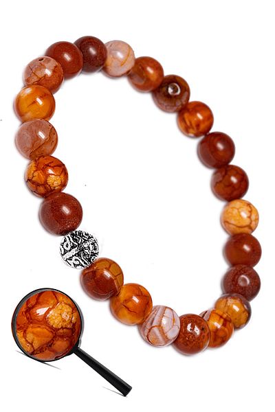 Tesbih Atölyesi Aaa Quality Orange Agate Jewelled Bracelet - Silver Apparatus