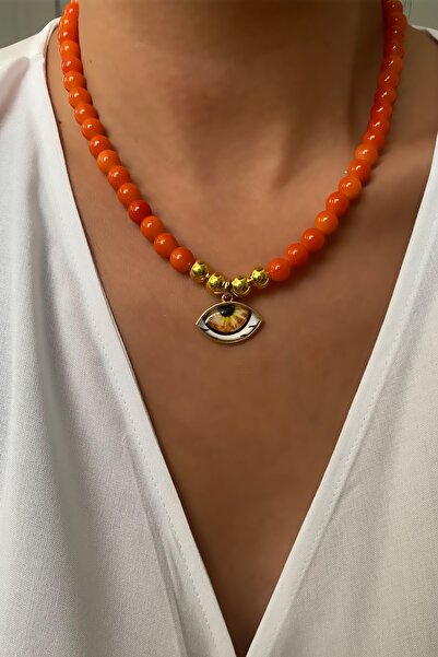 Liveyn Design Göz Detay Turuncu Kolye