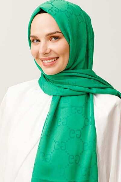 LOSYANA Kadın Tesettür Ipeksi Pamuk Jakar G Desen Şal Benetton Yeşili