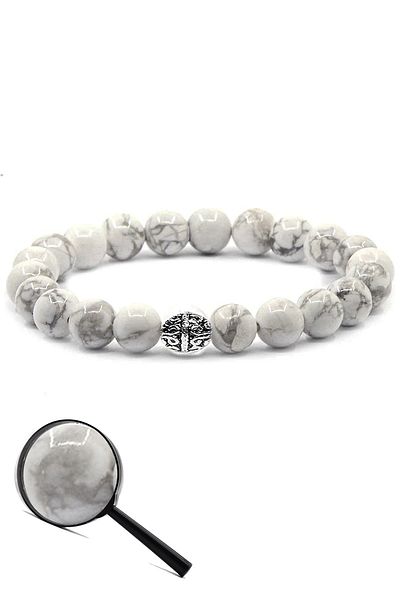 Tesbih Atölyesi Certified Aaa+ Real Howlite Stone Bracelet (with silver attachment)