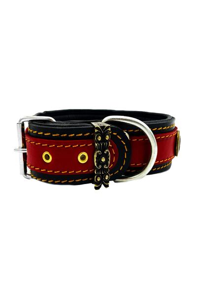 Tasma Market Special Design Red-Black Leather Dog Collar and Neck Collar