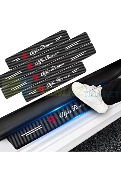 yılmazetic Alfa Romeo Logo Karbon Kapı Eşiği Oto Sticker Etiket Yapıştırma Çı...