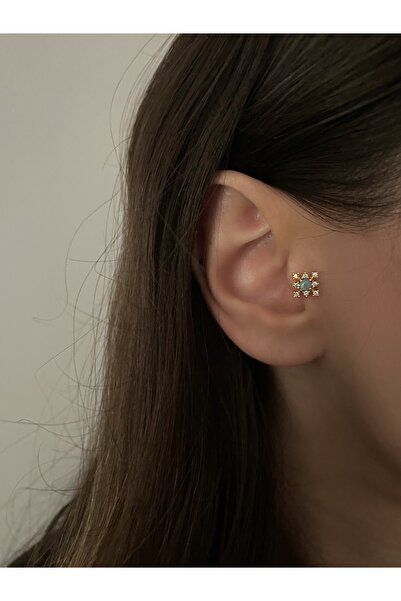 Okkostore Kadın Mavi Opal Taşlı Kuzey Yıldızı Tragus Piercing