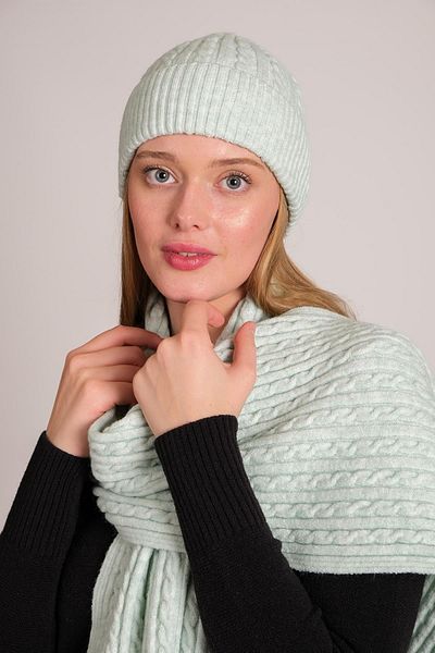 CHUBA Women's Hair Knitted Soft Tuche Scarf Beanie Set Mint 23w503