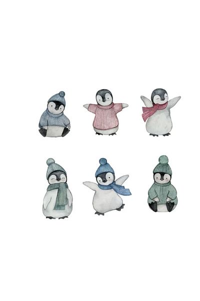 Grafikup Set de autocolante cu pinguini acuarela de 12