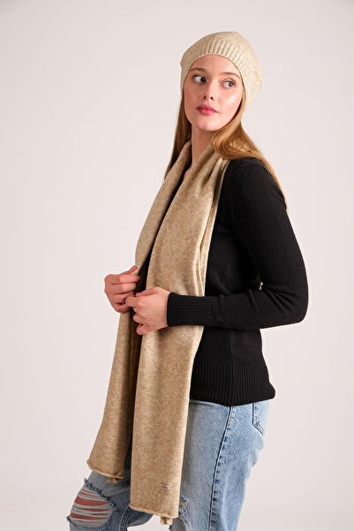 CHUBA Women's Melange Soft Button Scarf Beanie Set Beige 23w505