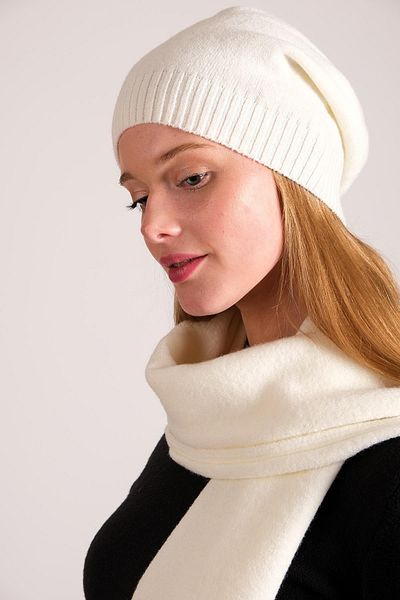 CHUBA Women's Melange Soft Tuşe Scarf Beanie Set Ecru 23w505