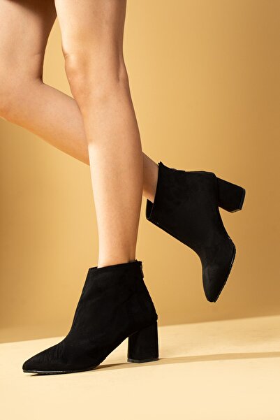 Parparastil Siyah Süet Topuklu Bot
