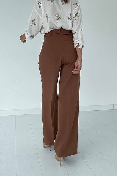LİMABEL Women's Pleated Brown High Waist Palazzo Pants