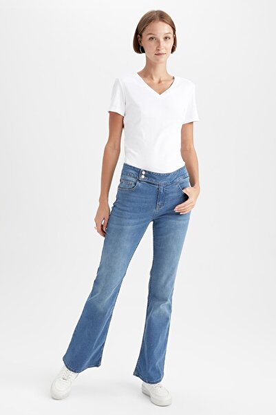 DeFacto Flare Fit Flare Leg Low Waist Jean Trousers
