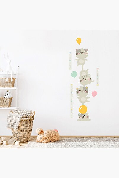 Kediler Sticker Boy Cetveli, Pisi Pisi Boy Ölçer, Çocuk Odası Duvar Çıkartması, Bebek Odası Dekoru