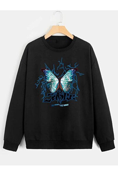 Deocept Women's Sense Butterfly Printed Oversize Sweatshirt