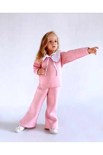 le petit sole Girl's Pink Ruffle Collar Top-Top Set
