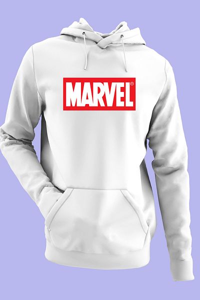 Raf Coll Φούτερ Unisex Oversize με κουκούλα Marvel Text Digital Printed