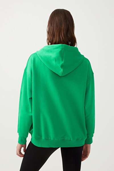 Los Ojos Dámská zelená mikina oversize s žebrovaným zipem na zip