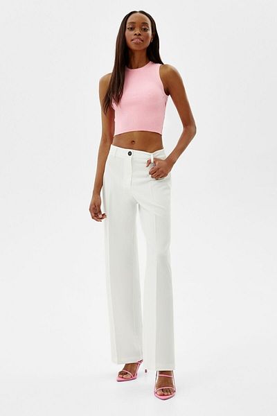 Livik Brabus Women's White Striped High Waist Loose Leg Trousers Palazzo