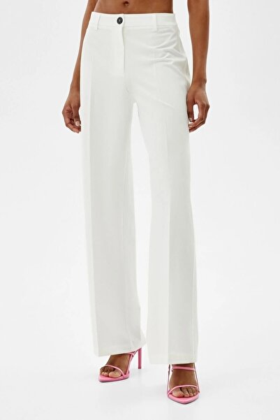 Livik Brabus Women's White Striped High Waist Loose Leg Trousers Palazzo